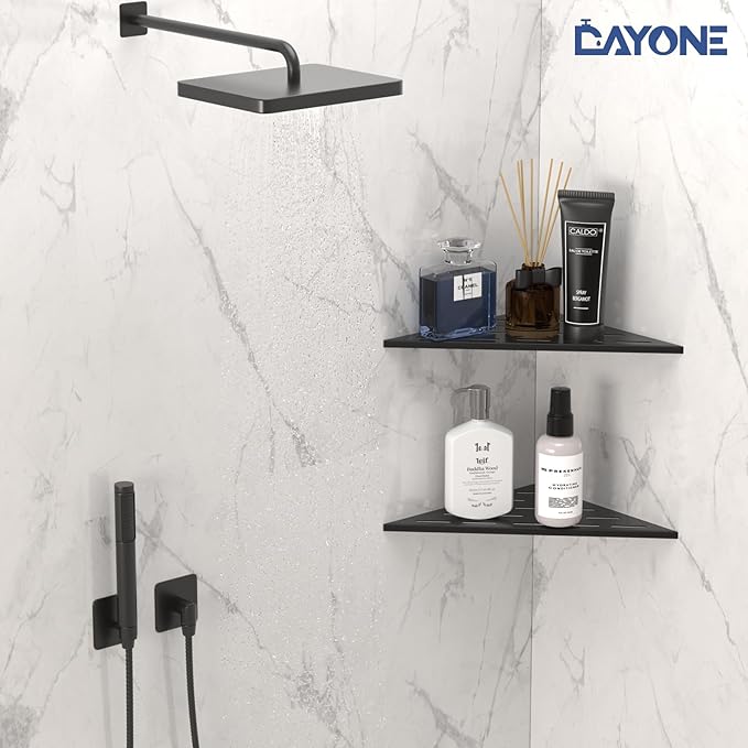 DAYONE Matte Black Corner Shower Shelf 2 Pack 10", Bathroom Corner Shower Organizer Shelf for Tiled Wall, SUS304 Stainless Steel Recessed Corner Shelves