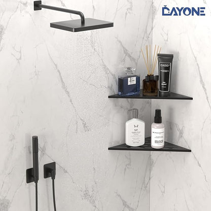 DAYONE Matte Black Corner Shower Shelf 2 Pack 10", Bathroom Corner Shower Organizer Shelf for Tiled Wall, SUS304 Stainless Steel Recessed Corner Shelves