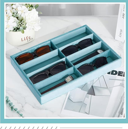Amylove 2 Pcs Sunglass Organizer Trays Glasses Stackable Jewelry Trays Sunglass Organizer Display Box(8 Grids,Light Blue)