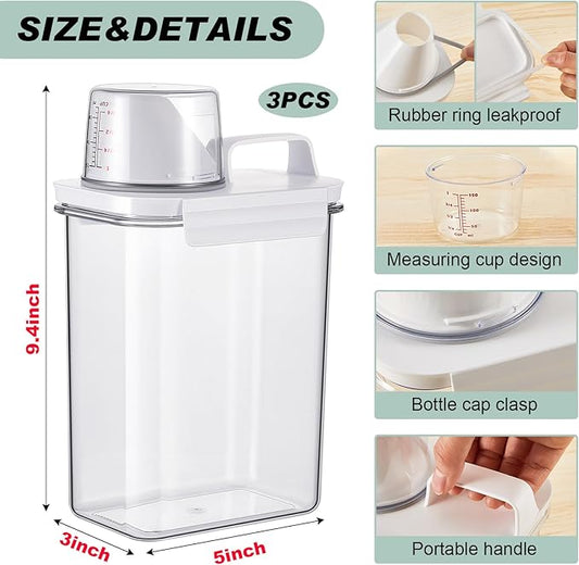 Tatuo 3 Pack Laundry Detergent Dispenser 61 oz Clear Liquid Container with 6 Removable Labels, Fabric Softener Pet Plastic Detergent Dispenser for Laundry Room Organization and Storage