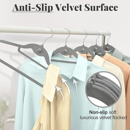 UEAKPIC Velvet Hangers 50 Pack, S-Shaped and Stackable Non Slip with 360°Swivel Hook, Ultra Thin and Space Saving Flocked, for Suits, Shirts, Coats, 15Lbs Capacity Heavy Duty, Grey