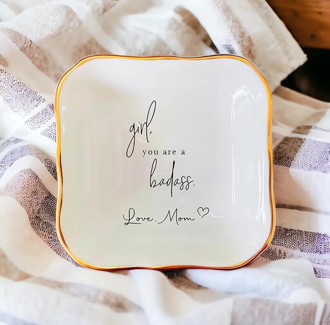 HatafaFurni Daughter Gift From Mom, Ring Dish For Girl Daughter, White Ceramic Jewelry Dish, Personalized Trinket Tray, Mother And Daughter, Wedding Gift, Graduation Birthday Gift