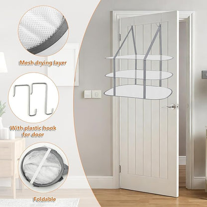 2 Pack 3 Tier Foldable Sweater Drying Rack Over The Door Drying Rack with Hooks Flat Drying Rack Large Laundry Clothes Dry Hanger Mesh for Apartments Indoor