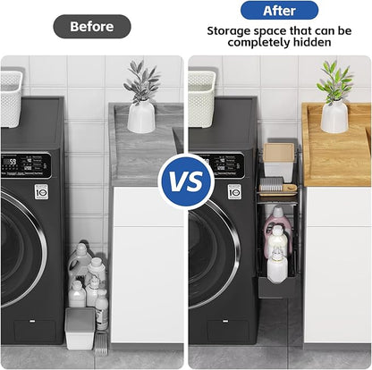 2 Tier Magnetic Shelves for Washing Machine with Pull Out Metal Drawer,Magnetic Spice Rack for Fridge,Magnetic Rack with no Installation, Versatile Storage Organizers for Home (Black, 2 Tier)