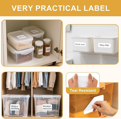 160 Pcs Labels for Storage Bins, Removable Labels for Storage Bins, Tear Resistant No Residue Storage Bin Label, Matte White Blank Box Label for School, Home, Business,three sizes