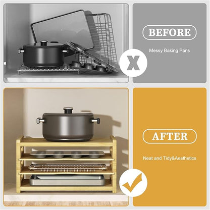 sandpaint 4 Tier Wooden Cabinet Tray Dividers, Kitchen Vertical Baking Sheet Organizer, Storing Pans, Baking Trays, Cutting Board