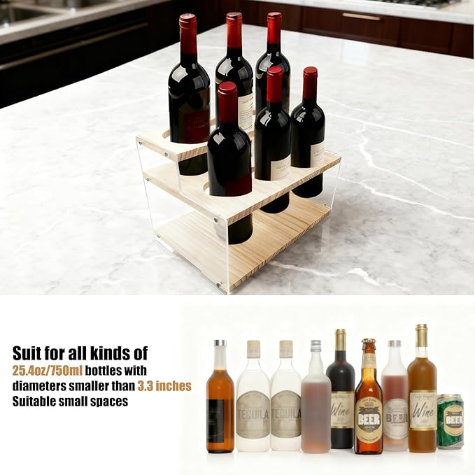 itechpanda Acrylic Tiered Spice Rack Organizer Vertical Wood Wine Bottle Holder Stand Seasoning Organizer Clear Spice Coffee Syrup Organizer Shelf Tiered Pantry Shelves for Cabinet Kitchen Countertop