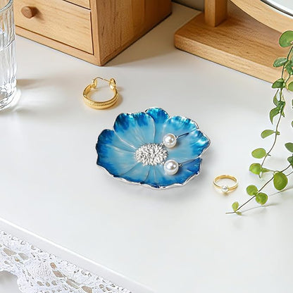 LARAINE Jewelry Dish Display Trinket Tray Flower Home Decorative Organizer Gift Necklace Earring Rings Holder Storage 3.15" (Blue)