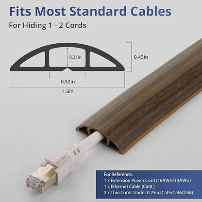 ZhiYo 3.6ft Cord Covers for Wires on Floor, Cord Hider Floor Hide Extension Cords, Soft PVC Cable Cover Cable Protector, Wire Cavity W0.62in H0.31in, Smoked Brown Wood