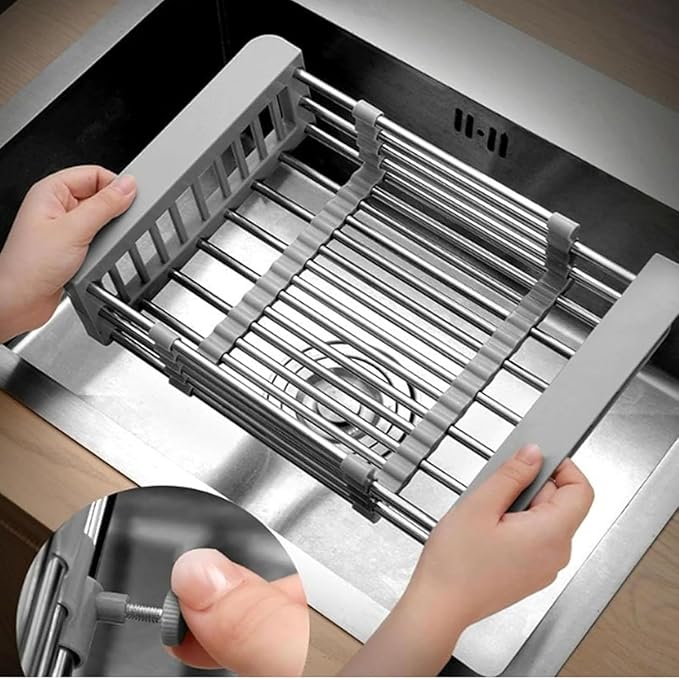 Extend Kitchen Sink Drain Basket, Adjustable & Expandable Stainless Steel Dish Drainers for Kitchen Counter, Portable & Telescopic Space-Saving Solution for Fruit Vegetable
