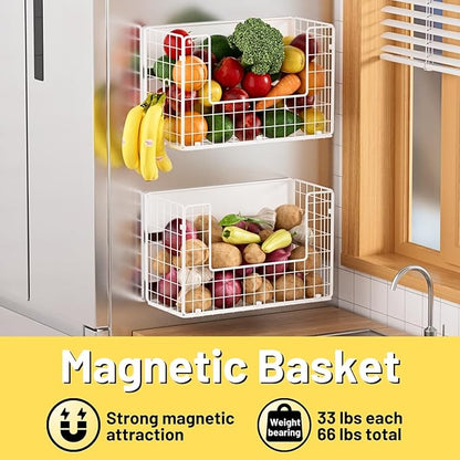 Ofiray-home Magnetic Fridge Shelf, Fruit Potato & Onion Storage Bins, Pantry Organizers, Large Container Basket for Refrigerator, Kitchen Counter, Cabinet (2, White)