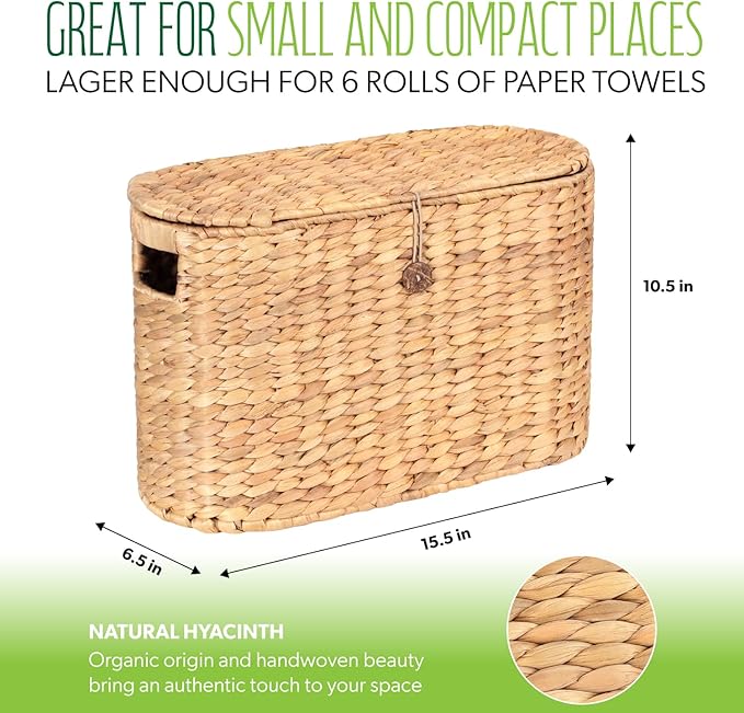 Toilet Papers Storage, Water Hyacinth Baskets with Lid, Water Hyacinth Toilets Paper Basket for Storage, Toilets Paper Holder Wicker Basket, Toilet Papers Organizer, Bathroom (with Lid Model 2)