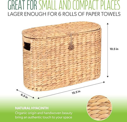 Toilet Papers Storage, Water Hyacinth Baskets with Lid, Water Hyacinth Toilets Paper Basket for Storage, Toilets Paper Holder Wicker Basket, Toilet Papers Organizer, Bathroom (with Lid Model 2)