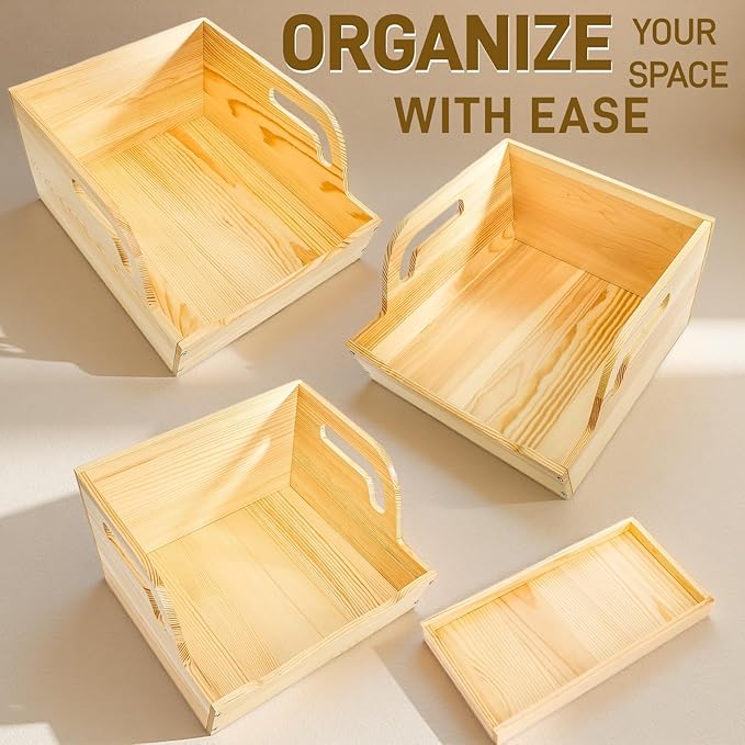 Wood Potato Onion Storage Bin, Stackable Pantry Organizer, Open Front Kitchen Produce Storage with Anti-slip Mat, 3 Tier Countertop Snack Food Container for Fruit Vegetable Bread, Set of 3