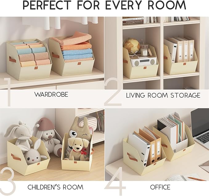 Fabric Closet Storage Cubes - 8 Pack Square Storage Bins with Dual Handles for Clothes, Towels, Toys, Cube Storage Organizers for Bedroom, Nursery, Shelves, Closet, Small Spaces, Light Beige
