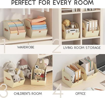 Fabric Closet Storage Cubes - 8 Pack Square Storage Bins with Dual Handles for Clothes, Towels, Toys, Cube Storage Organizers for Bedroom, Nursery, Shelves, Closet, Small Spaces, Light Beige