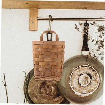 Wall Mount Organizer Woven Hanging Basket for Kitchen Storage Wood Organizer Bin for Makeup Essentials Bathroom Bedroom Closet Door Hanging Storage
