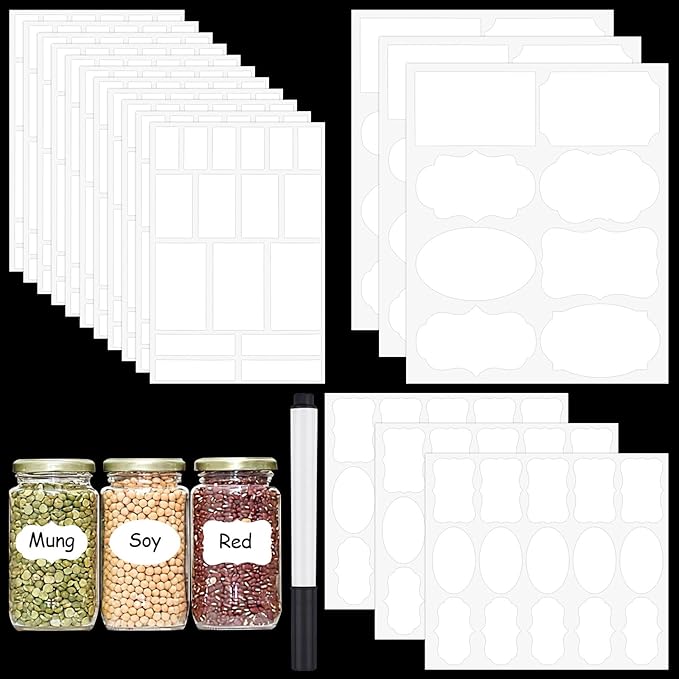 273 Pcs Labels for Jars, Waterproof Reusable Chalkboard Labels for Food Containers, Bottles, Blackboard Stickers with 1 Erasable Chalk Marker (White)