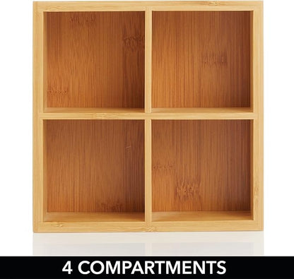 mDesign Bamboo Divided Storage Bin Container, Drawer Organizer Crate Box for Kitchen Pantry Cabinet, Shelf, Island Countertop, Holds Snacks, Spices, Drinks, Echo Collection, Natural/Tan