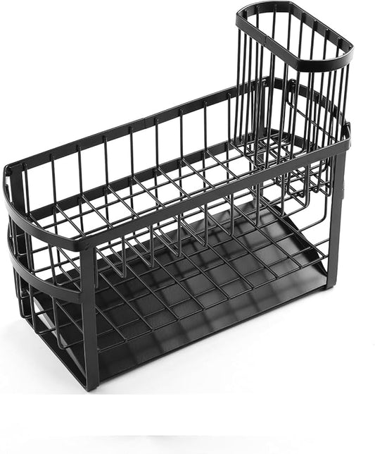 Regogo Kitchen Sink Organizer Rack,2-Tier Sink Caddy with Holder for Pot Brush,Oval Sink Organizer for Sponge