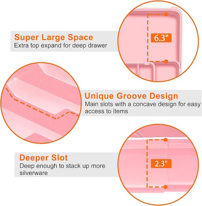 Silverware Organizer - Expandable Silverware Drawer Organizer, Adjustable Drawer Organizer, Silverware Tray for Drawer 15.2"x 19" Utensil Drawer Organizer, Kitchen Organizers Storage, Pink