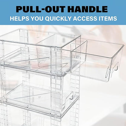 3 Pack Stackable Storage Drawers, Clear Plastic Storage Bins with Pull-out Handle for Kitchen Pantry Cabinet Bathroom Under Sink Organization