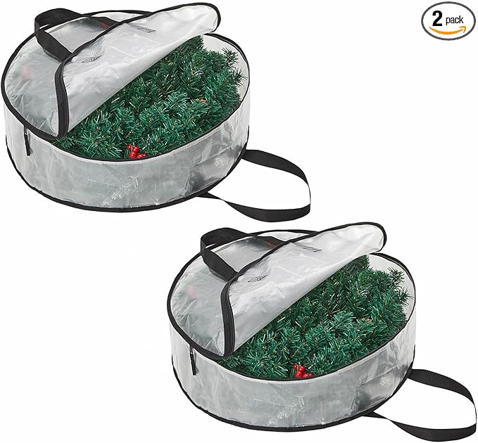Christmas Storage Containers for Wreaths&Ornaments,Wreath Storage Container with Handle,Clear Ornament Storage Box for Holiday Decor,Spring &Easter Wreath,Gift Wrapping Paper Organizer Storage,24 Inch