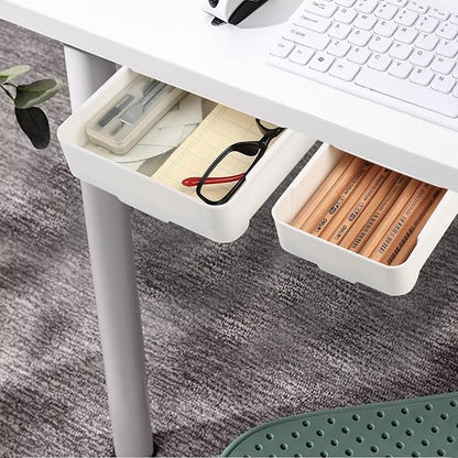2pcs Under Desk Drawers - Self-Adhesive Hidden Undermount, Slide-Out Storage Organizer for Office & Home (S+L Size)