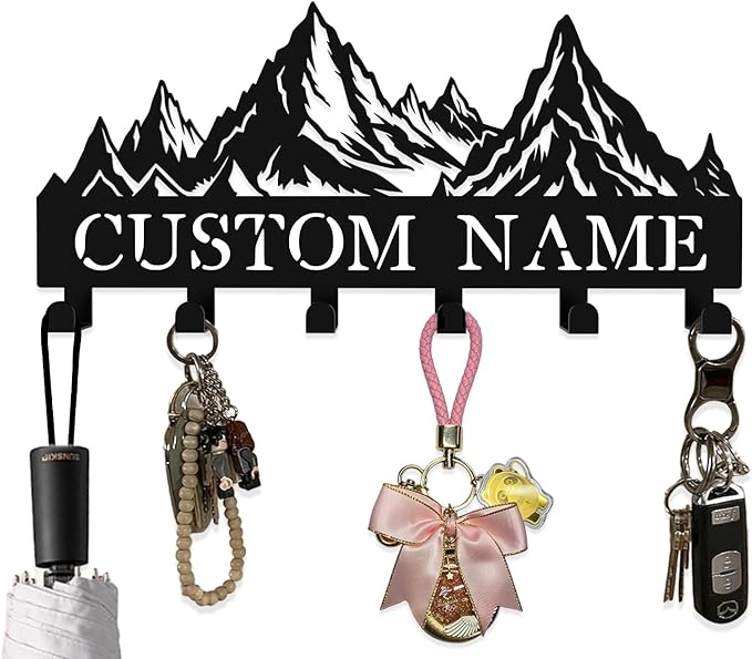 Custom Metal Key Rack Hooks, Personalized Key Holder for Wall, Mountain Theme Wall Decoration, Key Hanger Organizer for Living Room, Entryway, Offices, Kitchen Decor