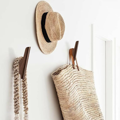 Wood Wall Hooks 4 Pack Coat Hooks Wall Mount Walnut Wooden Hooks for Hanging Hat, Bag, Backpack, Rustic Coat Hooks for Wall, Wood Towel Hooks for Bathrooms and Entryway Hooks (Walnut, Dark)
