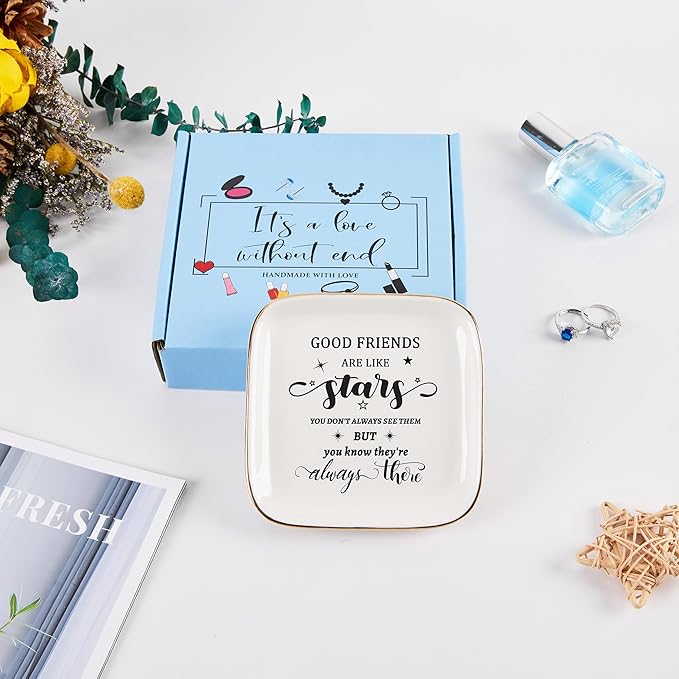 COZITED Friend Gifts for Women Trinket Dish Jewelry Tray - Good Friends are Like Star...They're Always There, Unique Friendship Gifts for Women Best Friends Birthday Christmas Valentine Mother's Day
