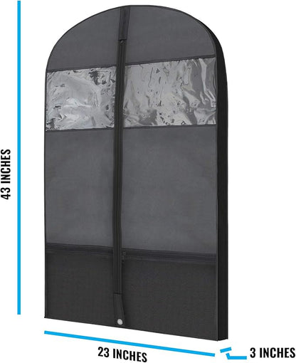 Plixio Gusseted Garment Bags Suit Bag for Travel and Clothing Storage of Dresses, Dress Shirts, Coats— Includes Zipper Pockets and Large Transparent Window (10 Pack: 43" x 24" x 3.4")