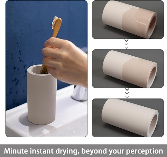 Coengwui 2Pcs Diatomite Toothbrush Holder for Bathroom Sink, Countertop Organizer, Quick Dry Stand Cup for Toothpaste, Razors, Makeup Brushes - Water-Absorbent & Quick-Drying (Beige, Height 4.3")