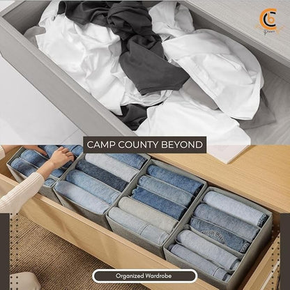Foldable Wardrobe Clothes Organizer Storage Boxes - Set with 5 Grids- Fabric Shelf Dividers, Large Size Organizer with PPE Sheets, Stackable Clothing Box for Jeans,Pants, Sweaters,T-Shirts (Pack of 4)
