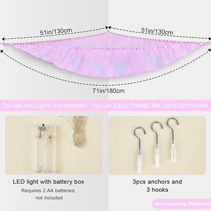 Unicorn Castle Stuffed Animals Net or Hammock Kids Toy Storage Organizer with LED Light Hanging Corner Stuffed Animals Holder Kids Girls Room Decor,Pale-Pink,Large (Pack of 1)