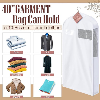 2 Sets 40 Inch Short Cotton Garment Bags, Breathable Hanging Clothes Covers with Card Pocket & Mesh Viewing Window, 8 Cedar Blocks for Suits, Sweaters, Fur Coats, Short Dresses, 6 Inch Wide