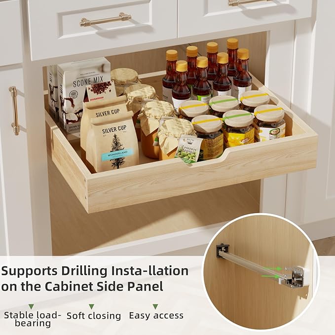 Pull Out Drawers for Cabinets, 19½” W x 21” D Soft Close Slide Out Drawers for Kitchen Cabinets, Cabinet Pull Out Shelves Requires At Least 20½” Cabinet Opening