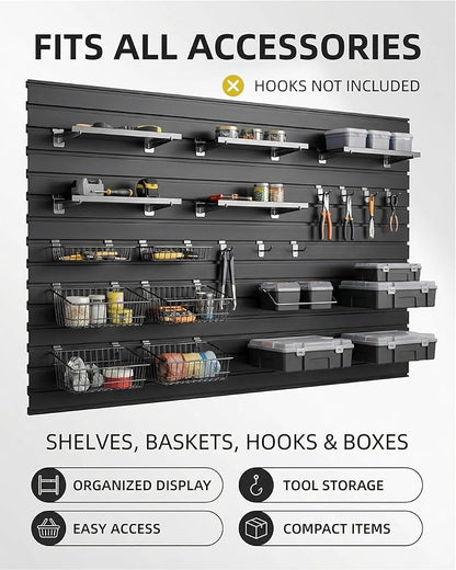Slatwall Panels 4'x8' Garage Wall Organizer with 2 H Trim, Slat Wall Paneling Garage Slat Wall Storage Systems, Garage Tool Organizer Wall Mount, Slat Board PVC Wall Panels Garage Storage Organization