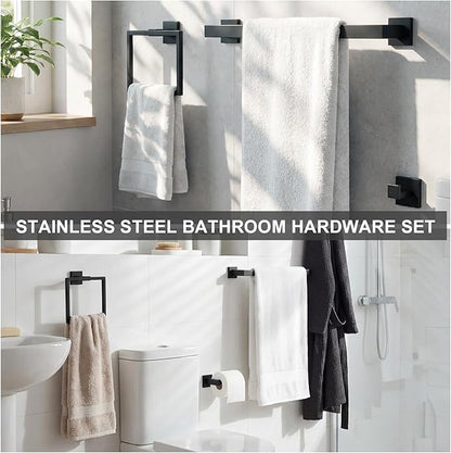 Gisafai 40 Pcs Black Bathroom Hardware Accessories Set 23.6 Inch Bath Towel Bar Kit Stainless Steel Bathroom Hardware Set Towel Racks Ring Robe Hooks Paper Holder for Wall Mounted