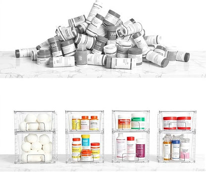 Small Stackable Clear Acrylic Storage Drawers(6 Pack) with Handles,Plastic Organizer Bins for Fridge Bathroom Kitchen Cabinet Pantry Coffee bar Undersink Office Closet Storage Bins