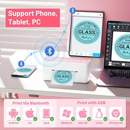 Phomemo Thermal Shipping Label Printer, 241BT Label Printer for Small Business &Shipping Packages, Pink 4x6 Bluetooth Thermal Printers Compatible with Android iOS Windows, Amazon, Ebay,UPS, Shopify