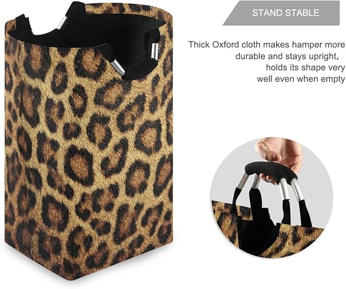 Laundry Hamper Basket Leopard Texture Golden Storage Basket Collapsible Clothes Hamper with Handle Decorative Organizer Bins Basket for Living Room Toys Pillows Clothes