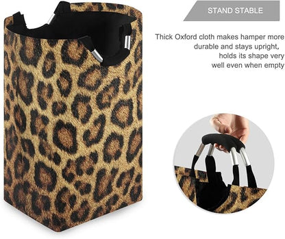 Laundry Hamper Basket Leopard Texture Golden Storage Basket Collapsible Clothes Hamper with Handle Decorative Organizer Bins Basket for Living Room Toys Pillows Clothes