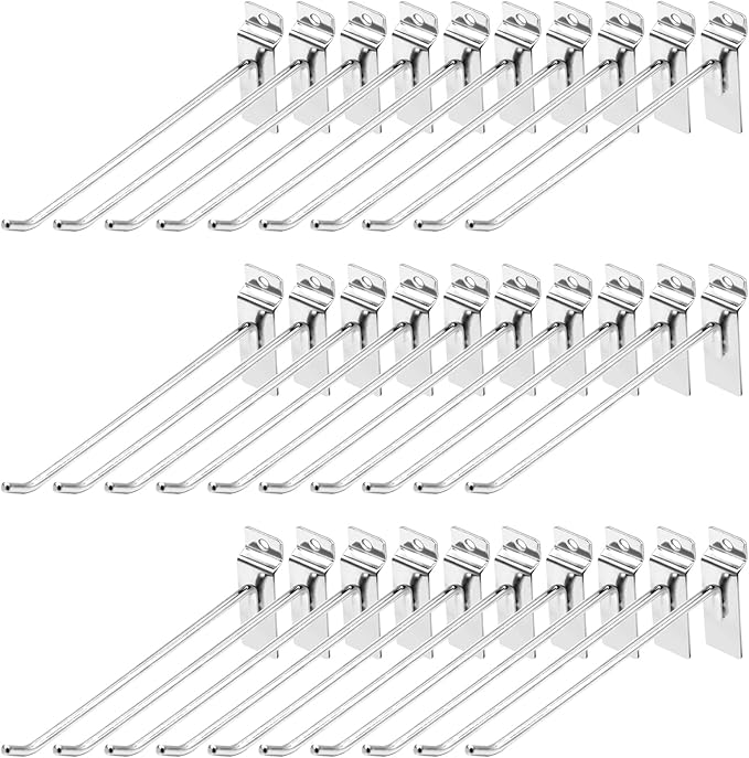 30Pcs 8 Inch Silver Slatwall Panel Hooks, Heavy Duty Slat Wall Hanging Display Hooks Pegboard Metal Hanger Hook for Gridwall Garage Shop Retail