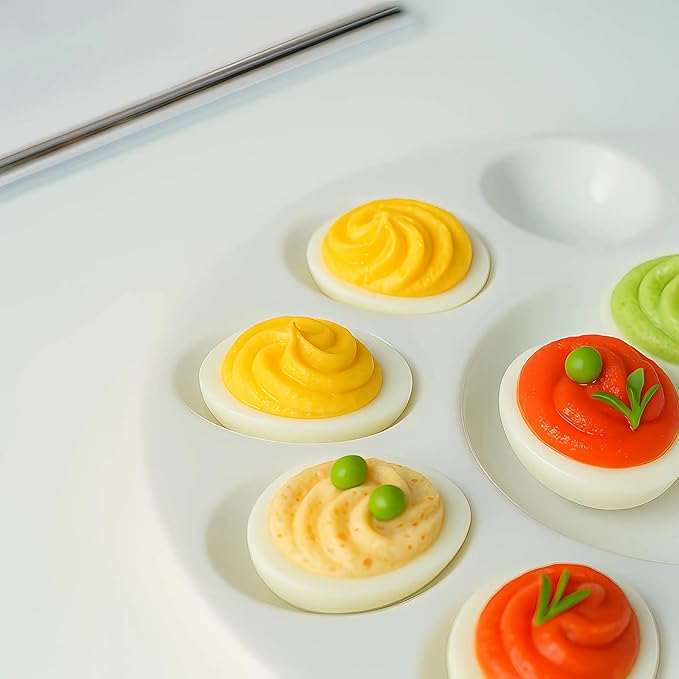 echomerx 10" White Ceramic Deviled Egg Serving Platters - 2 Round Ceramic Dishes, Trays Holds 12 Eggs ea. - Ideal for Easter Christmas Entertaining - 2-Pack