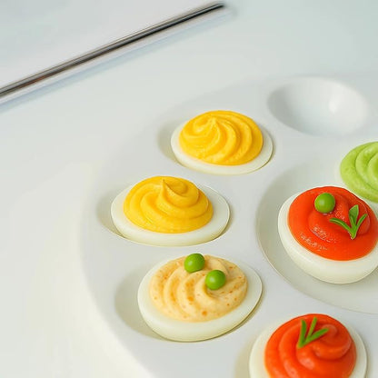 echomerx 10" White Ceramic Deviled Egg Serving Platters - 2 Round Ceramic Dishes, Trays Holds 12 Eggs ea. - Ideal for Easter Christmas Entertaining - 2-Pack