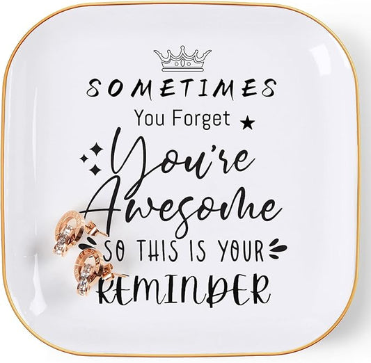 COZITED Inspirational Gifts for Women Trinket Ring Dish Jewelry Tray - You're Awesome Gifts for Her Female Friend Unique Gifts for Women Birthday Christmas Valentines Mother's Day, White