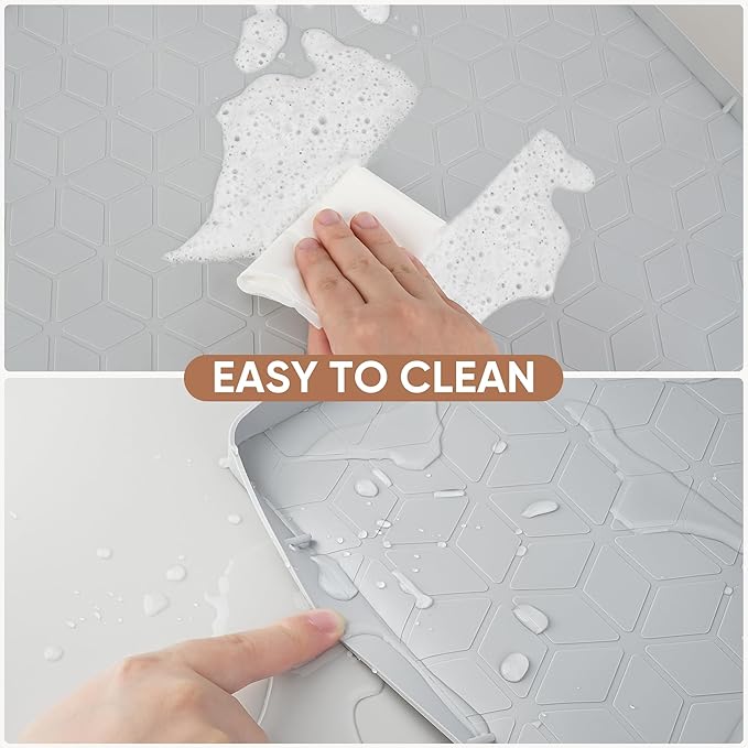 BALEINE 28''×22'' Under Sink Mat, Waterproof Food Grade Silicone Undersink Mat, Cabinet Shelf Drip Tray, Under Sink Liner for Kitchen, Bathroom (Grey)