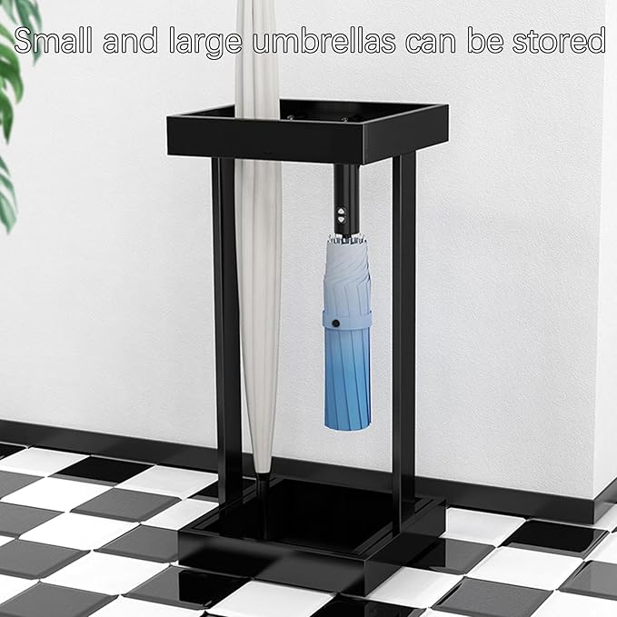 Metal Umbrella Holder for Indoor Entryway Can hold 16 umbrellas，tall Large Capacity Umbrella Storage stand With removable drain tray,For Hotel,Offices,home,Commercial(Black)