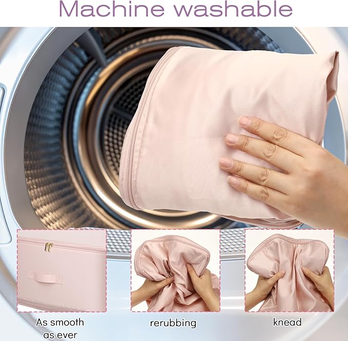 Oqqlin 2 Pcs Blanket Compression Storage Bags, 21x17x24 Inch Double Zipper Comforter Storage Bag with Handle Ultra Space Saving Self Compression Organizers for Blankets Comforters (Pink/Gray)
